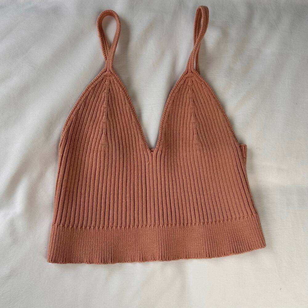 Crop Top Strappy Women M/L Runs Small Ribbed knit Dusty Peach Coquette Boho